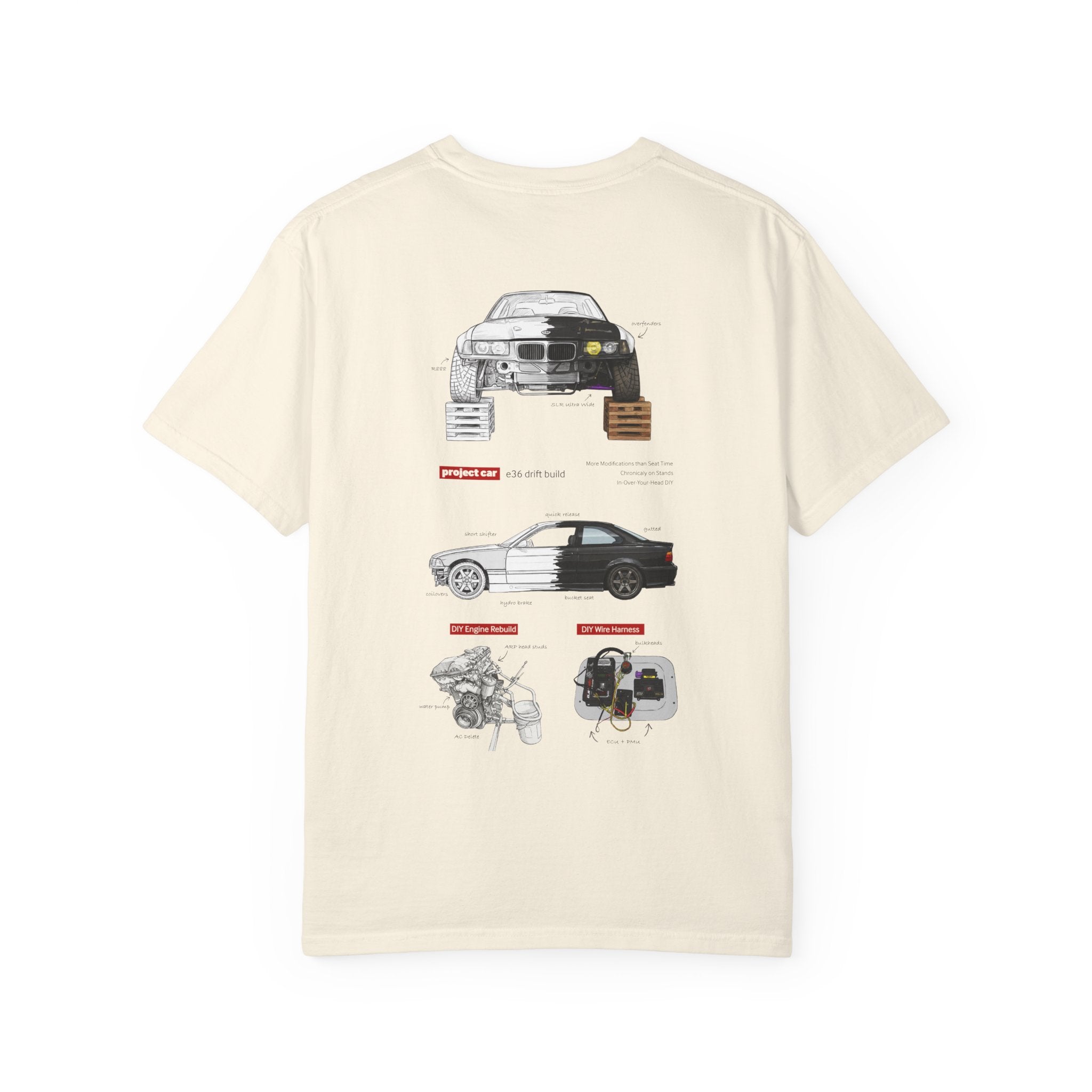 Project Car Blueprint T-Shirt — BMW E36 Technical Diagram Tee