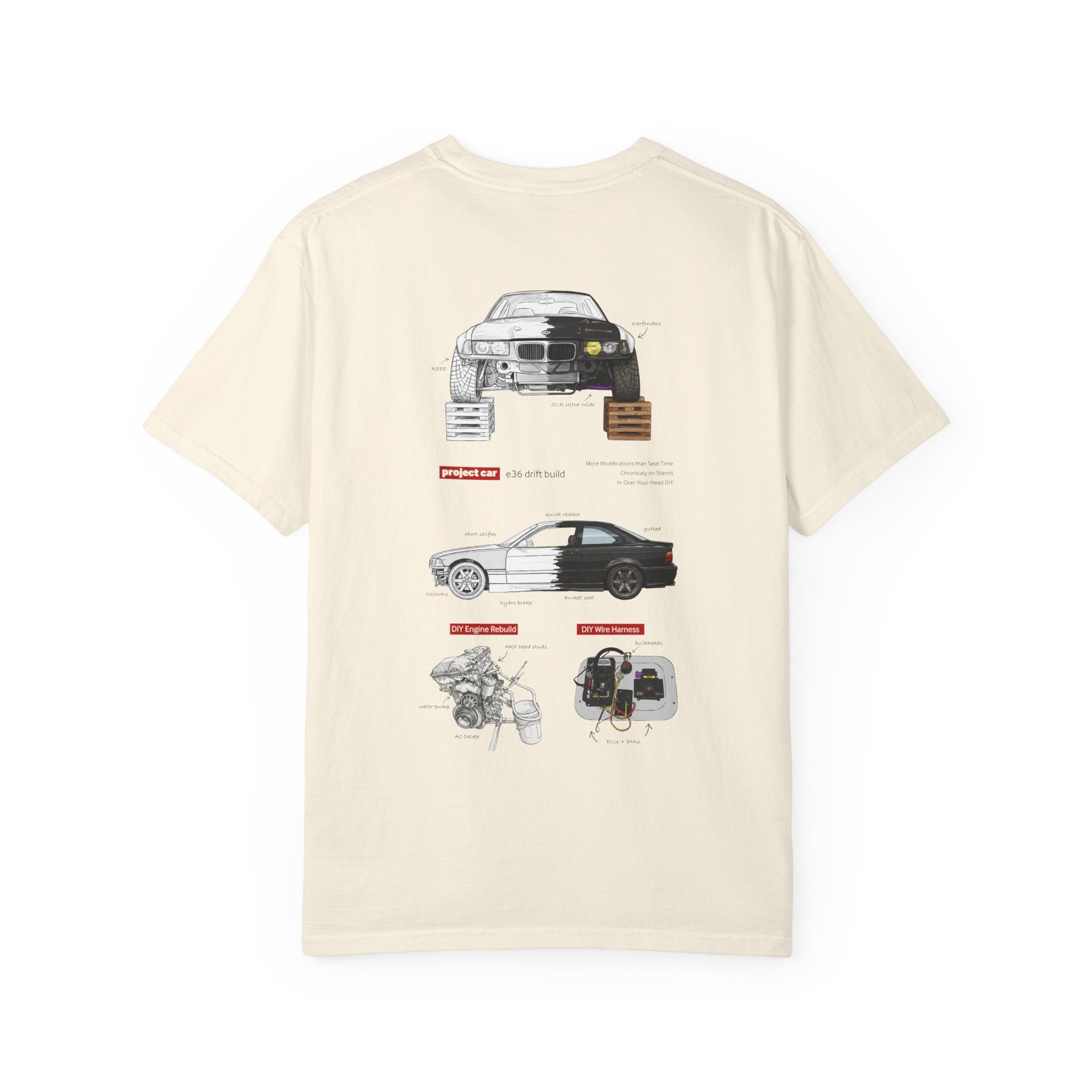 Project Car Blueprint T-Shirt — BMW E36 Technical Diagram Tee
