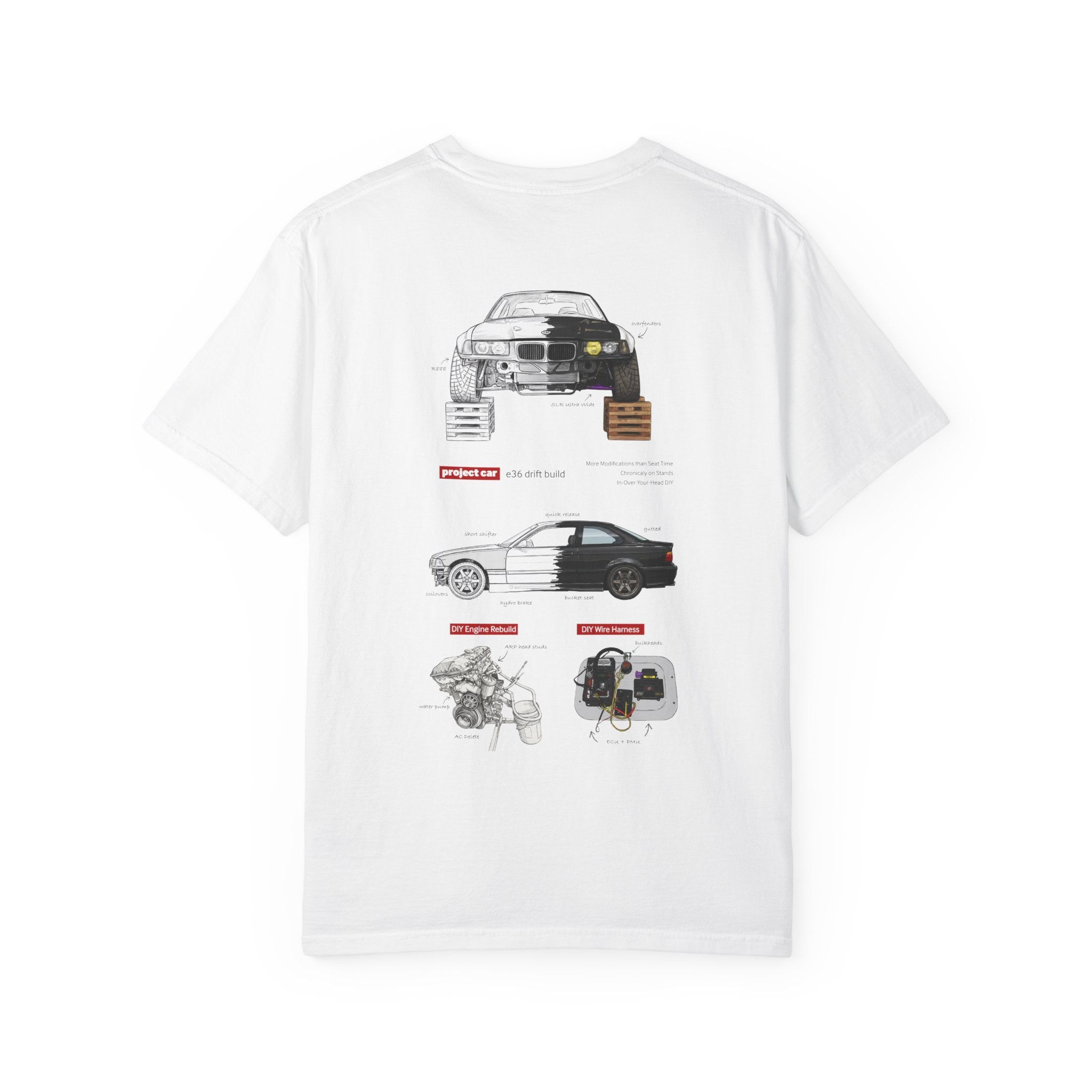 Project Car Blueprint T-Shirt — BMW E36 Technical Diagram Tee